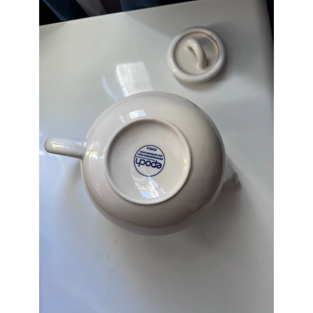 Vintage Epoch Cream Ceramic‎ Teapot Sugar Bowl and Creamer Set Korea Stoneware